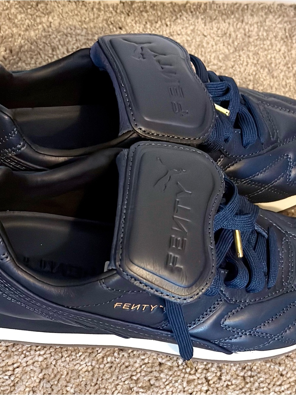 Fenty Beauty Navy Leather Sneakers with Gold Accents - Picture 4 of 6
